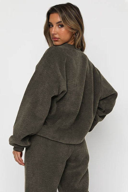 Women Two Piece Corduroy Western Set