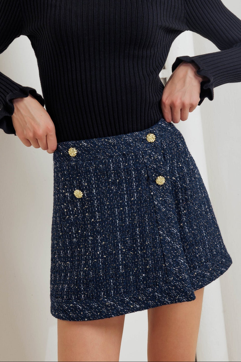Parisian Navy Tweed Skort
