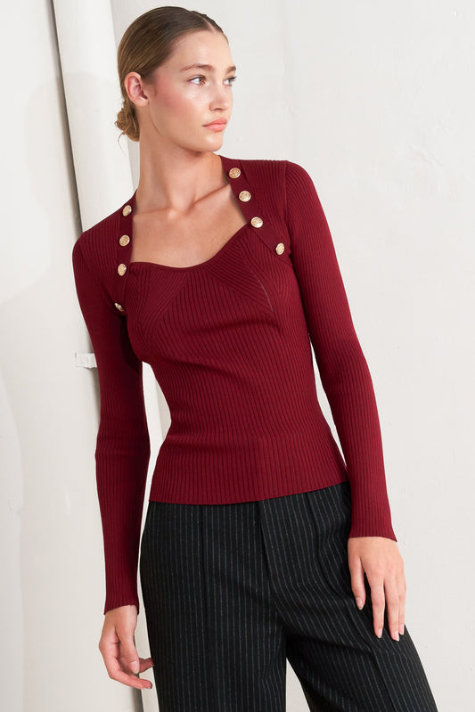 Burgundy Sweater Knit Top