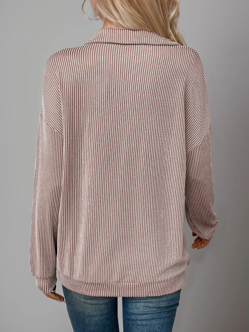 Striped Half Zip Long Sleeve T-Shirt